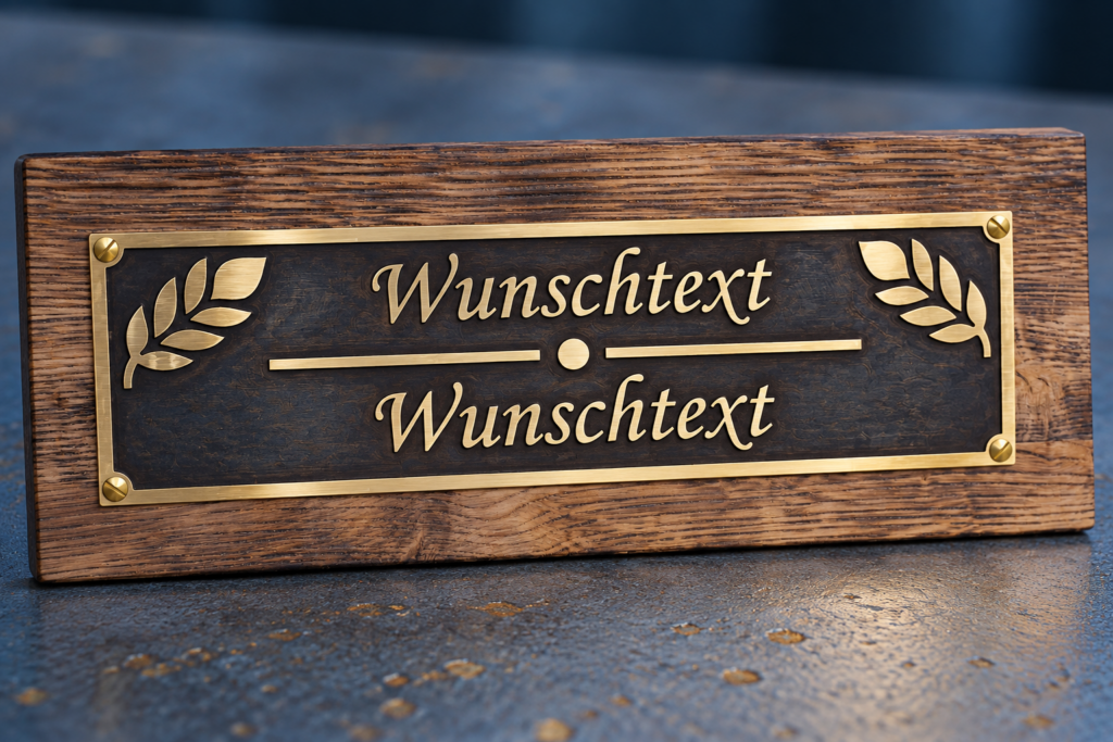 Individuell gefertigtes Messingschild mit graviertem Wunschtext